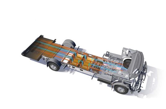 Fahrgestell des teilintegrierten HYMER-Reisemobils auf Mercedes-Basis mit beheiztem Unterbau