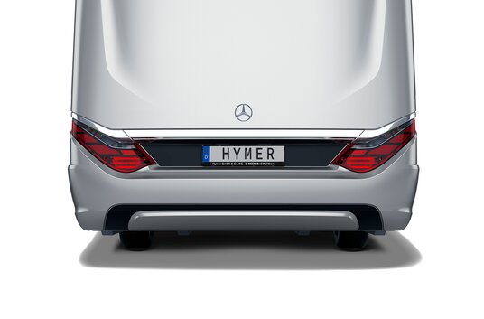 Opvallende achterzijde HYMER-camper op Mercedes-chassis