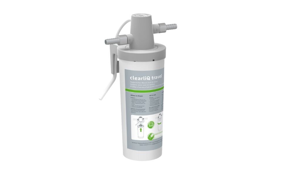 Vandfilter clearliQ travel, drevet af Grünbeck