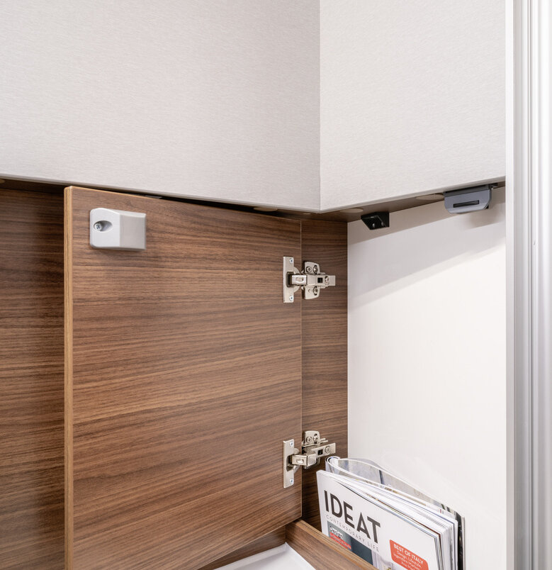 Storage compartment  in the bathroom of the HYMER B-Class Modern Comfort
