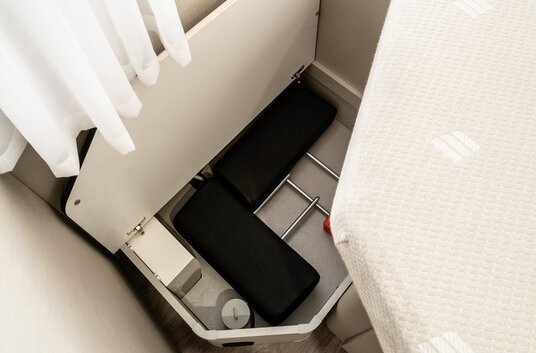 Storage compartment in the floor of the HYMER T-Class S motorhome