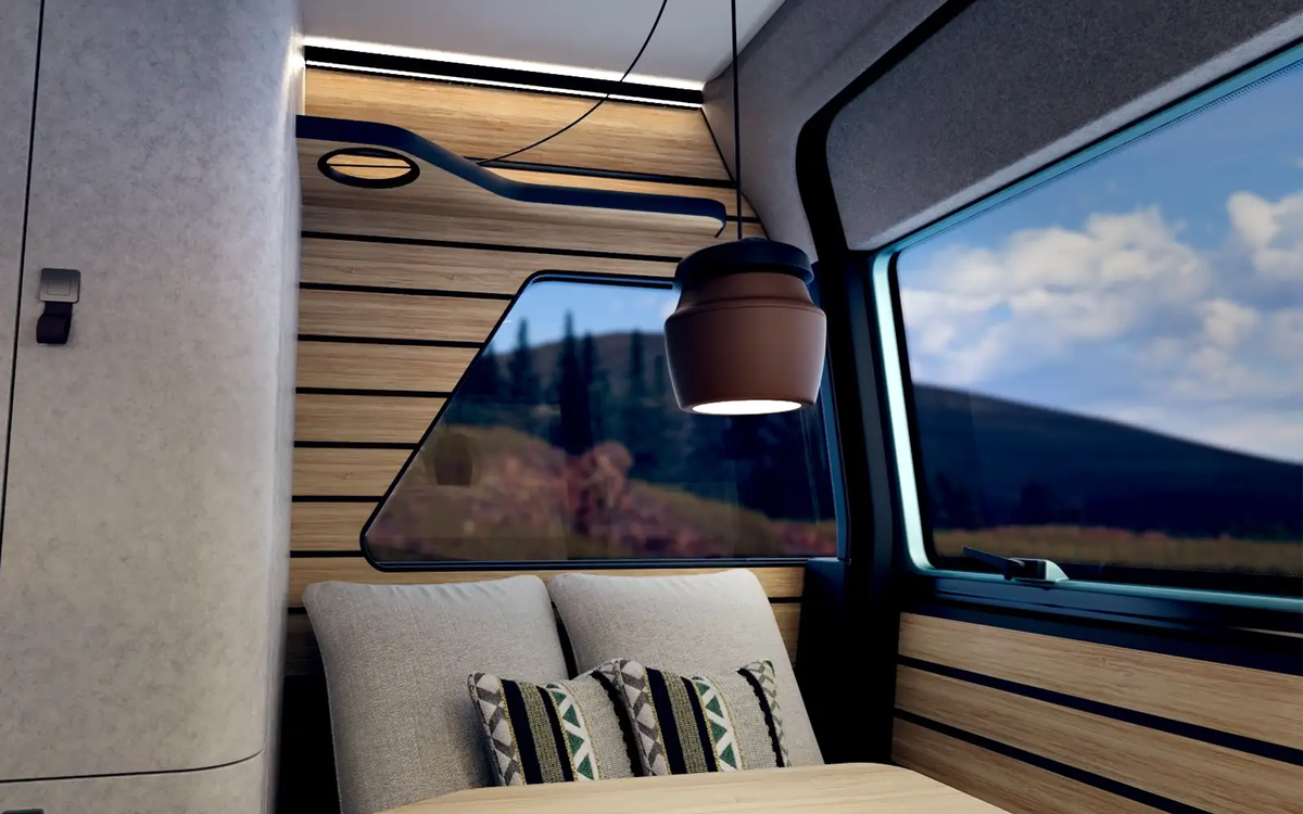 Above the table in the Magic Diner of the HYMER Venture S hangs the pendant light.